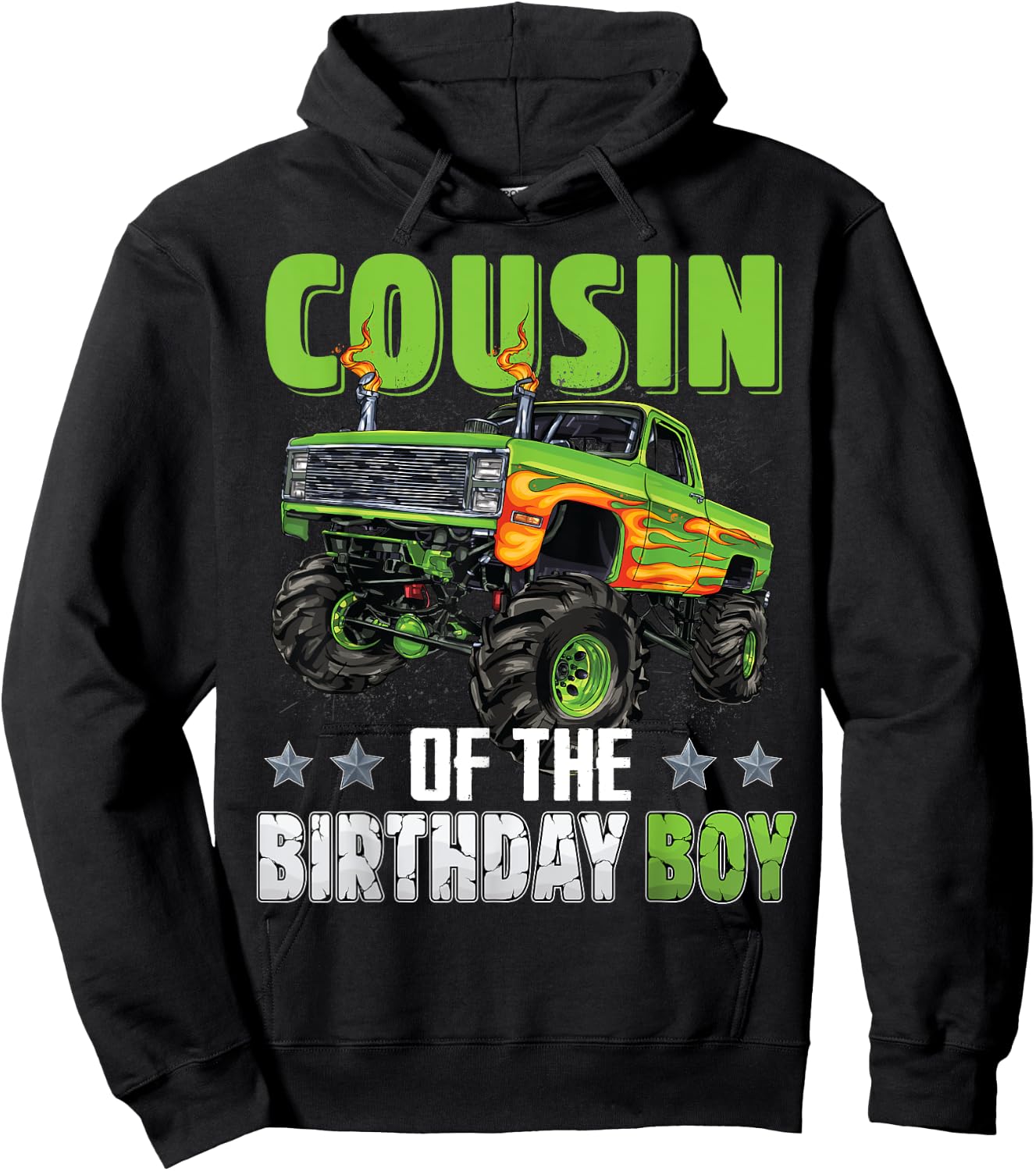Cousin of Birthday Boy Monster Truck Car Family Matching Hoodie - Hoodie | Black