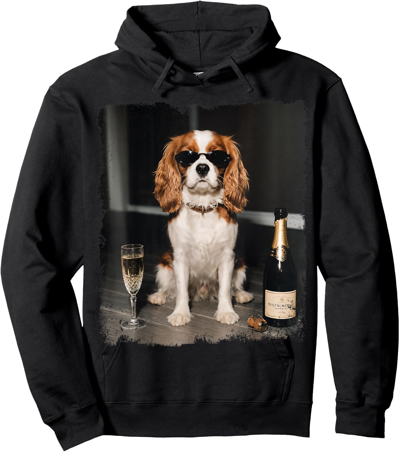 Funny Dog Meme Cavalier King Charles Drinking Champagne Hoodie - Hoodie | Black