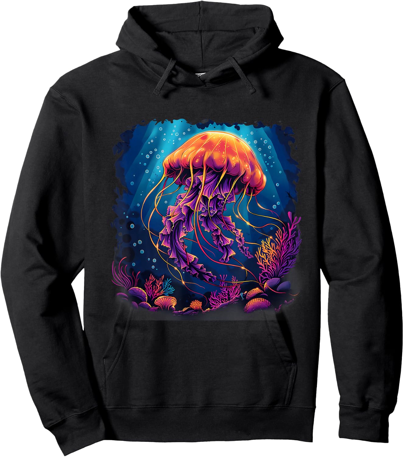 Jellyfish Artwork Motif Marine Mammal Sea Ocean Jellyfish Hoodie - Hoodie | Black