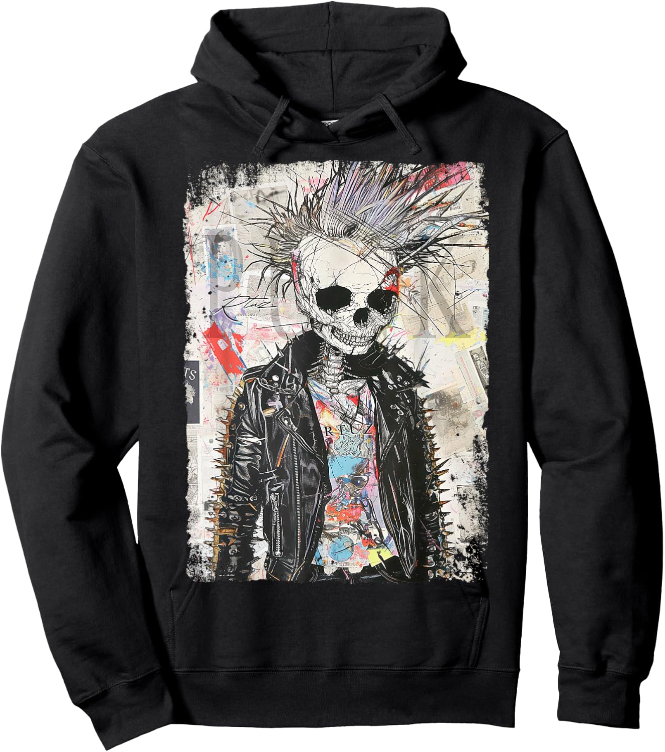 Biker Skull Graffiti Vintage Horror Punk Skull , Black, S Hoodie - Hoodie | Black