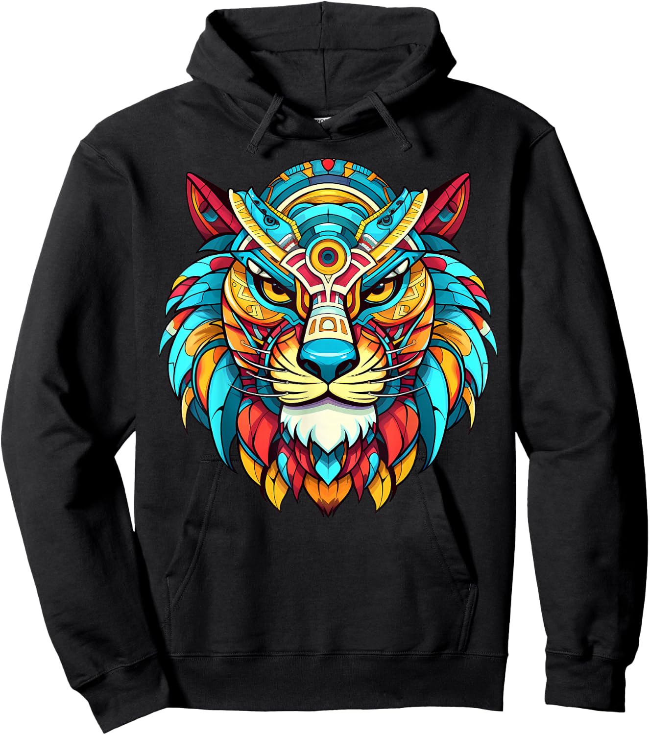 Aztec Jaguar Warrior Ocelotl Colourful Mayan Indigenous Art Hoodie - Hoodie | Black