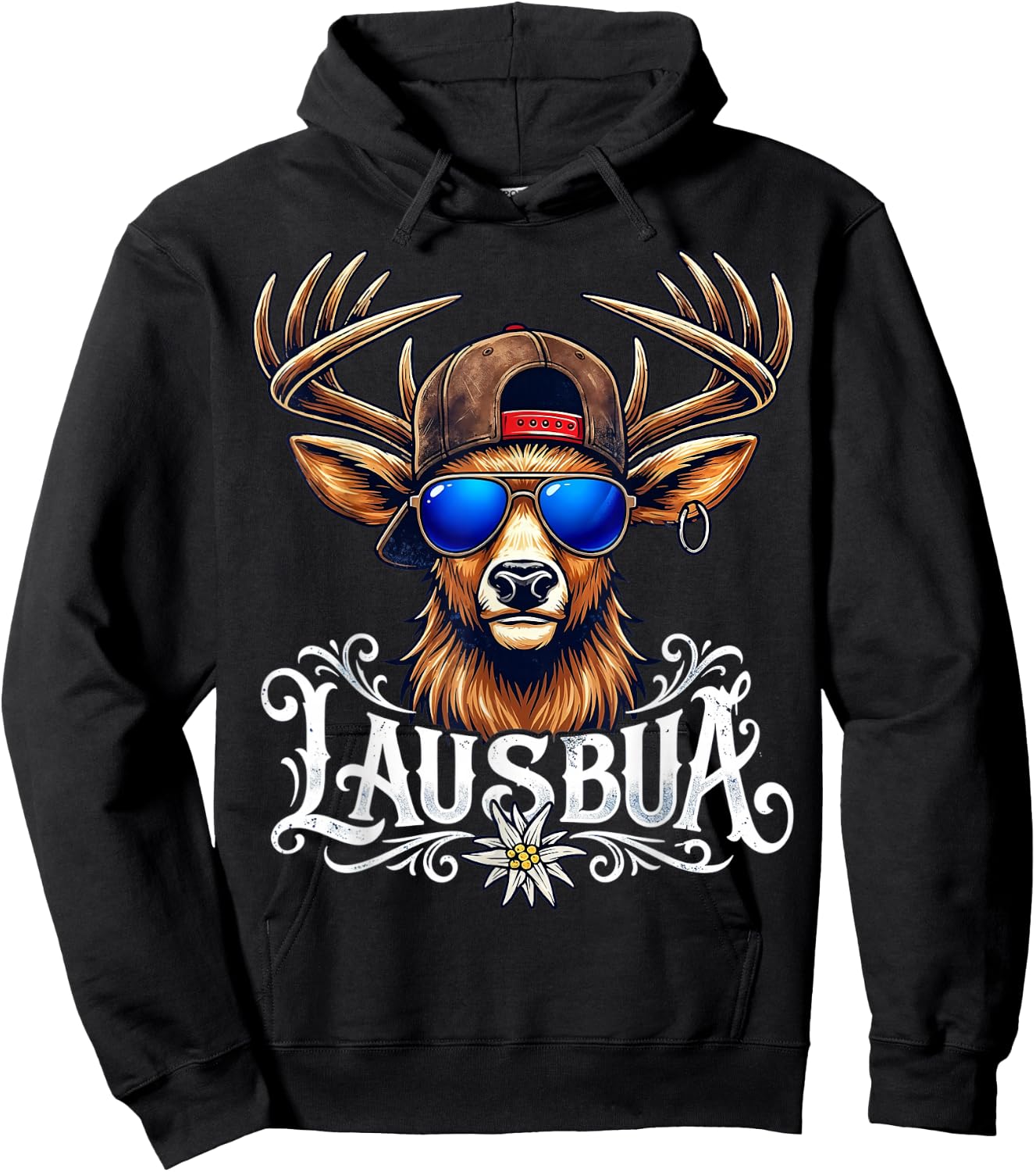Trachten Kinder Trachtenshirt Herren Jungen Lausbua Hoodie - Hoodie | Black