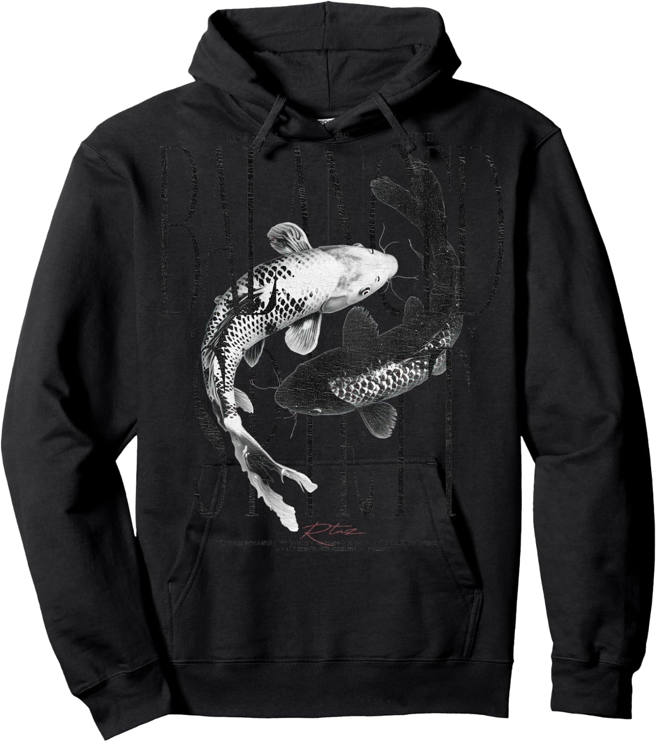 Vintage Graffiti Nishikigoi Fish Backprint Koi Carp , gray Hoodie - Hoodie | Black