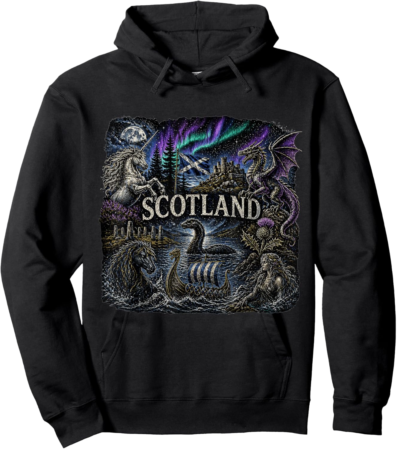 Scottish Folklore Mythic Viking Nessie Selkie Unicorn Hoodie - Hoodie | Black