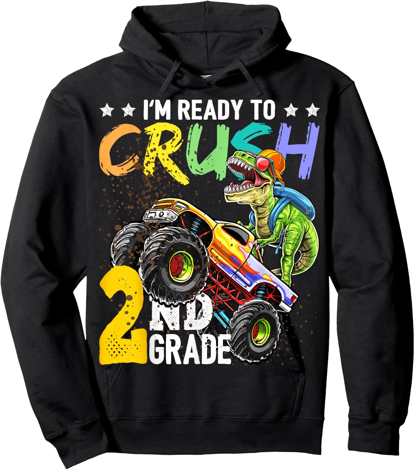 Crush 2nd Grade Dinosaur Monster Truck Back to School Boys Hoodie - Hoodie | Black