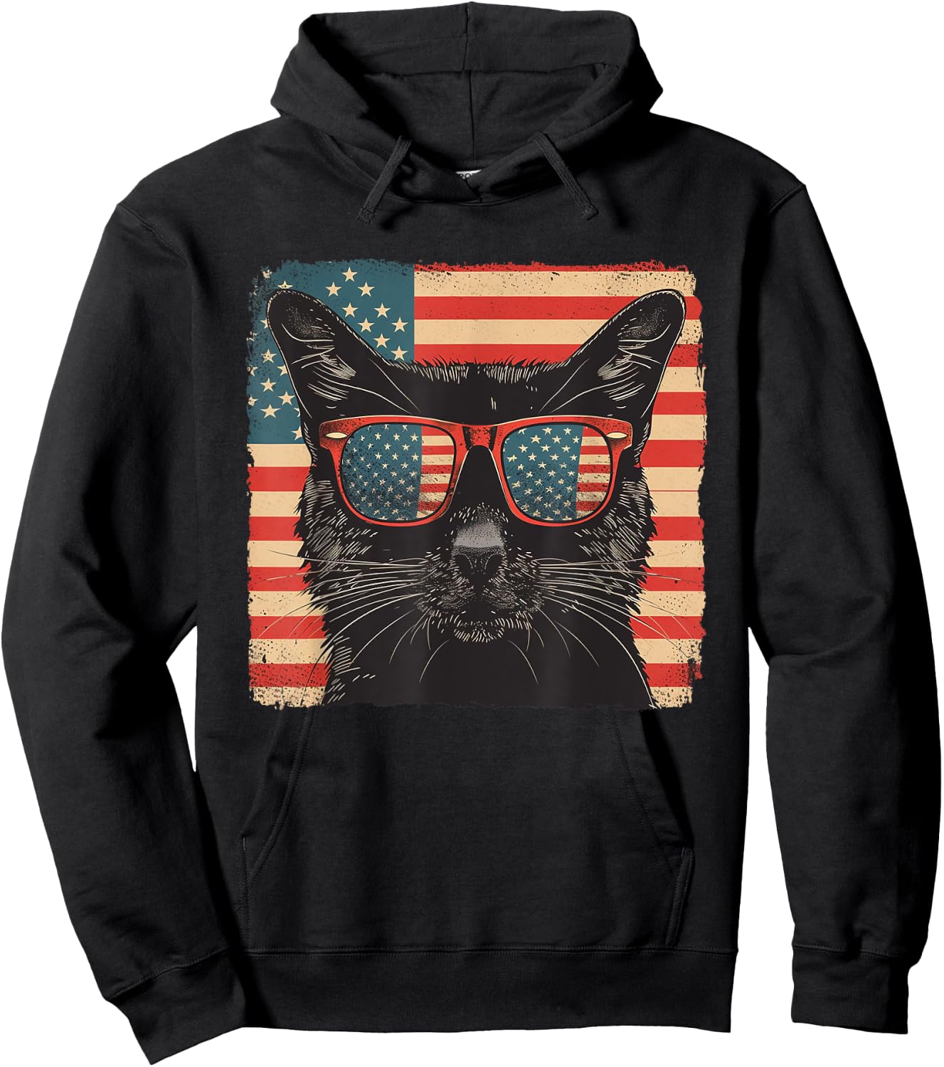 Black cat America Flag Fourth of July Lovers Hoodie - Hoodie | Black