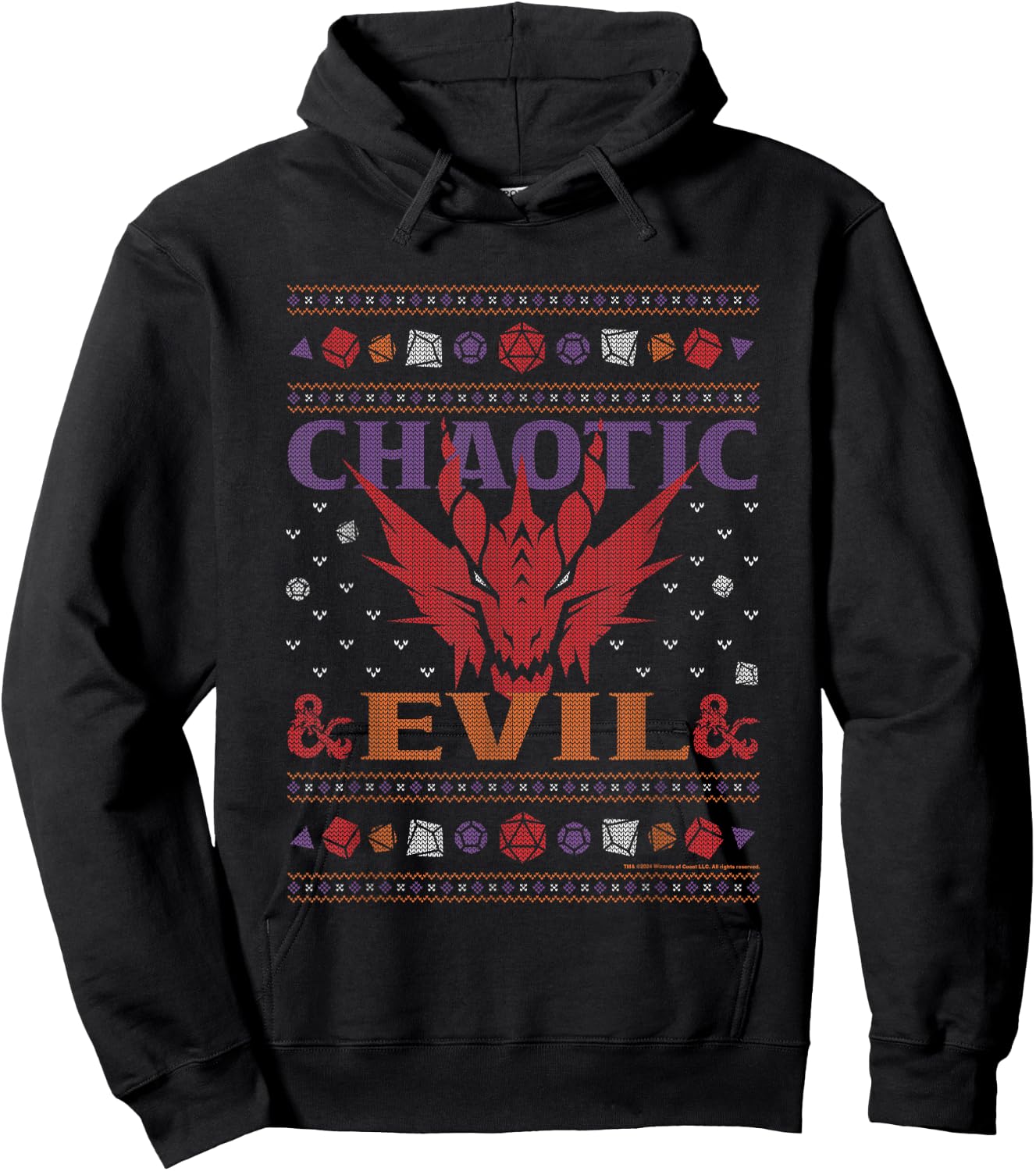 Dungeons & Dragons Chaotic Evil Christmas Knit Pattern Hoodie - Hoodie | Black