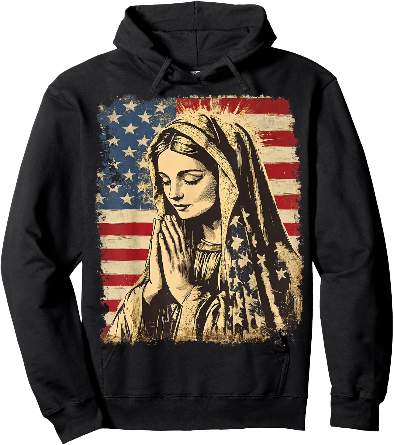 USA American US Flag The Virgin Mary Prayer Theology Hoodie - Hoodie | Black