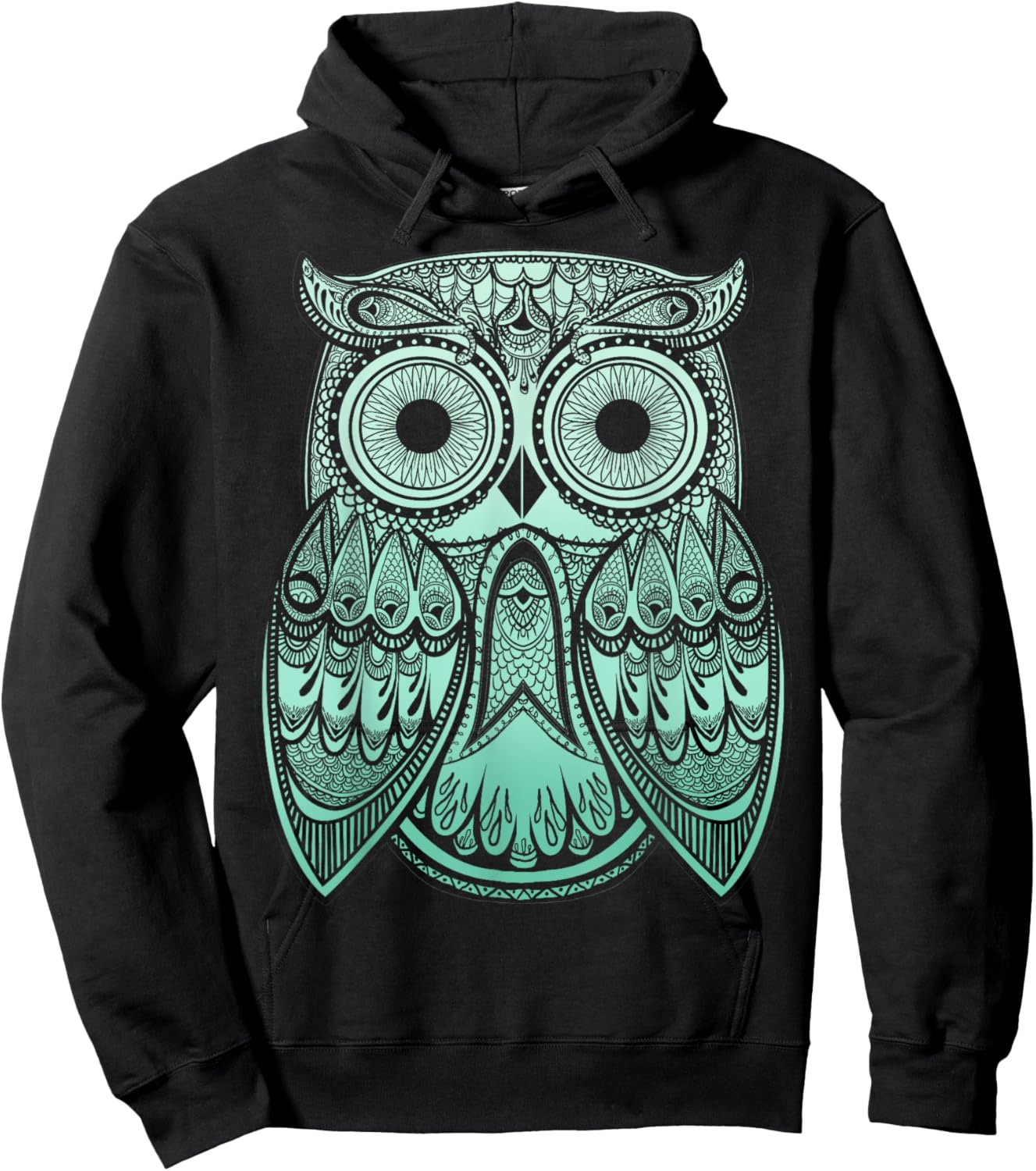 Teal Gradient Paisley Henna Owl Bohemian Hoodie - Hoodie | Black