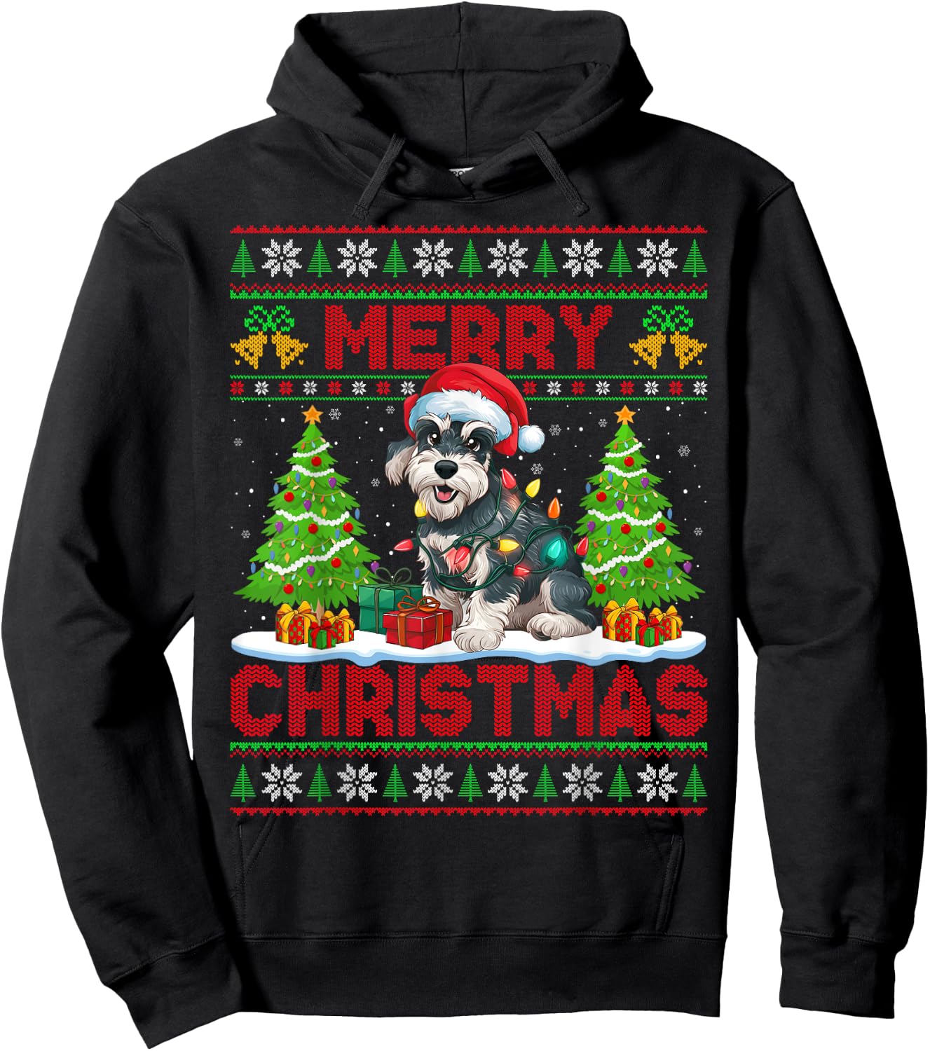 Xmas Tree Ugly Santa Miniature Schnauzer Dog Christmas Women Kids Hoodie - Hoodie | Black