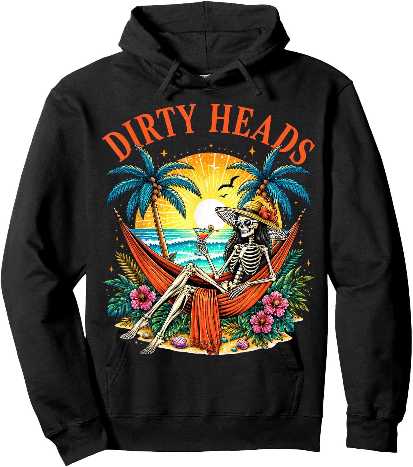 Dirty Heads Skeleton Women Beach Funny Summer Vacation Hoodie - Hoodie | Black