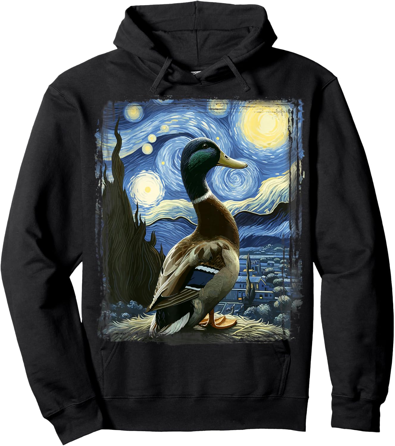 Duck Star Gazer - Artistic Van Gogh Style Starry Night Duck Hoodie - Hoodie | Black