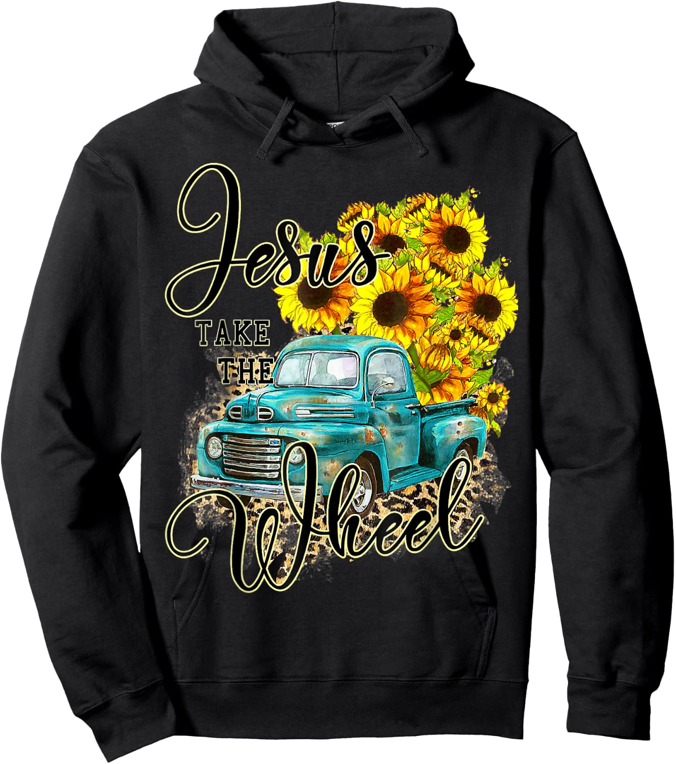Sunflower Jesus Take The Wheel Christian Gift Leopard Print Hoodie - Hoodie | Black