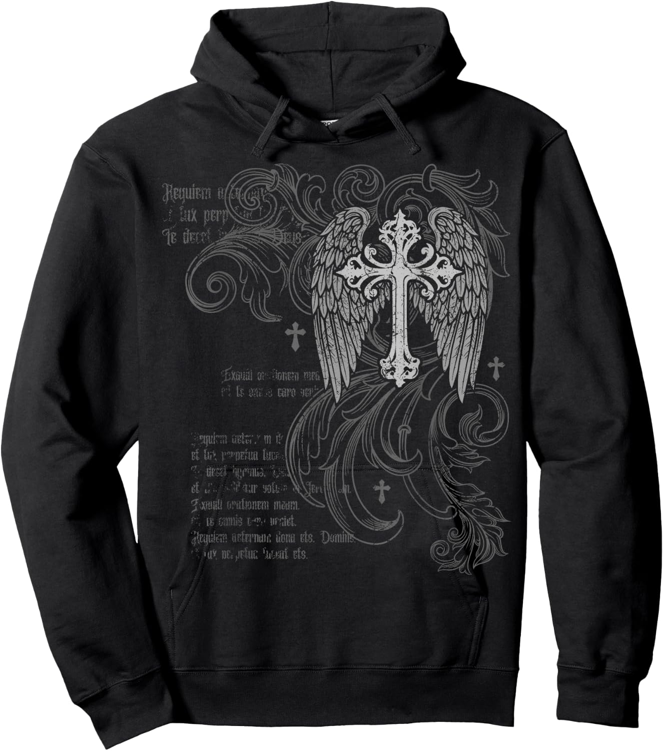 Y2k Grunge Cross Wings 2000s Vintage Goth Emo Harajuku Hoodie - Hoodie | Black