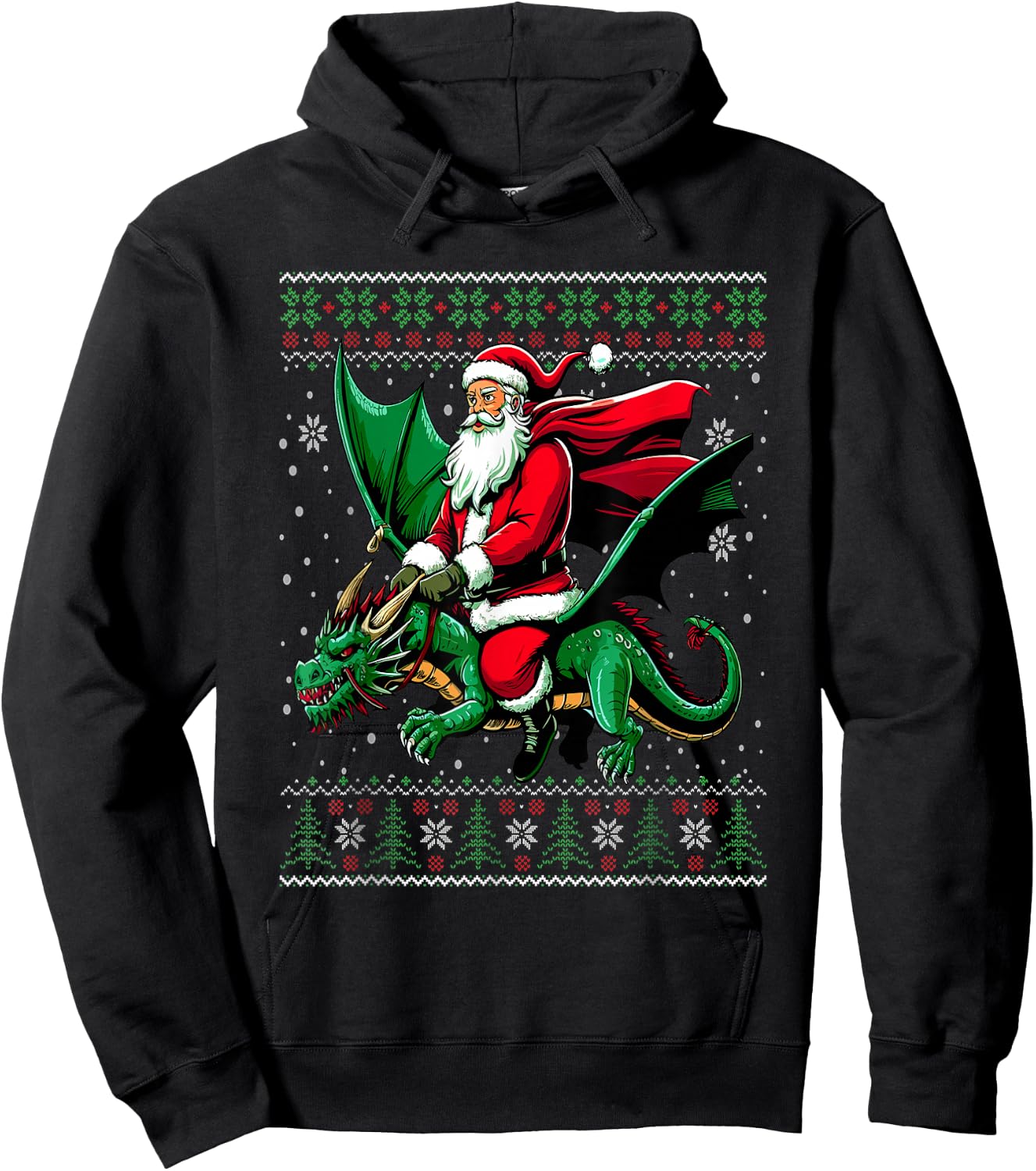 Christmas Santa Riding Dragon Ugly Christmas Sweater Hoodie - Hoodie | Black