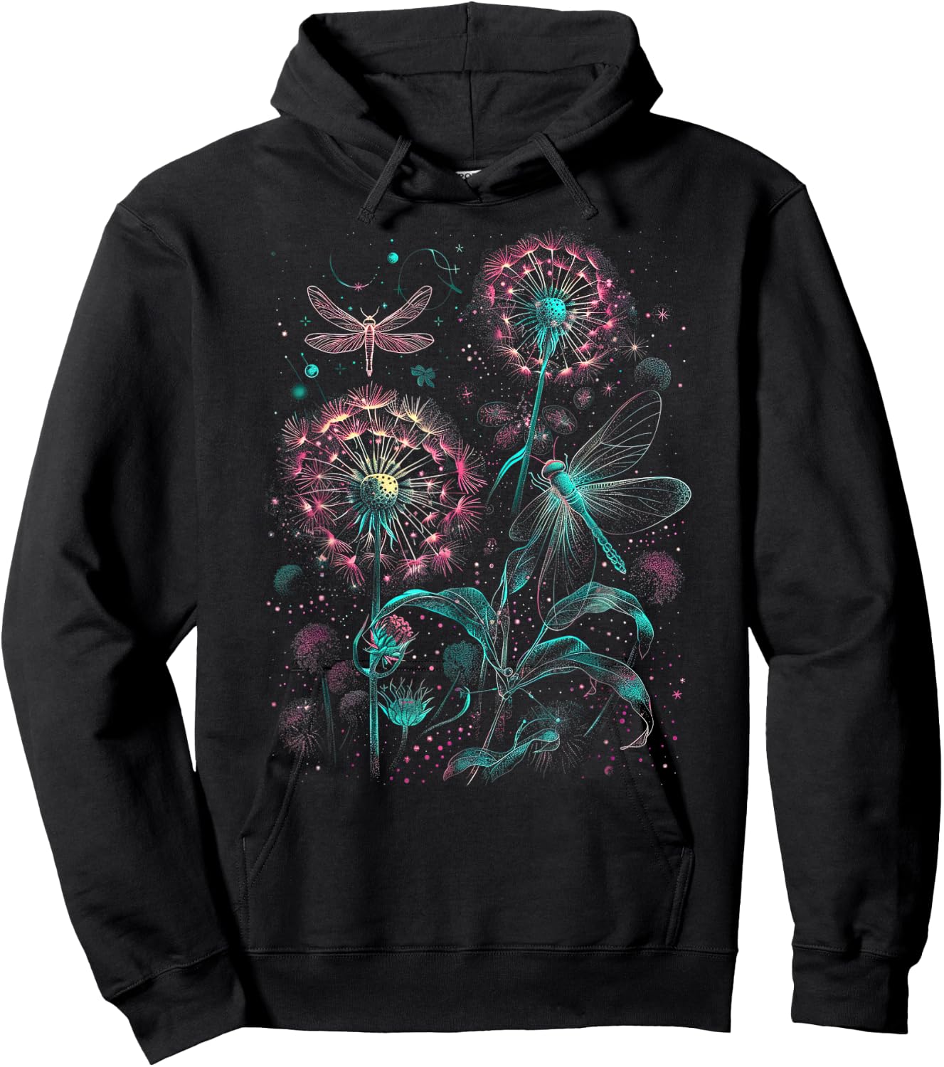 Dandelion Puff Ball with Dragonfly Hoodie - Hoodie | Black
