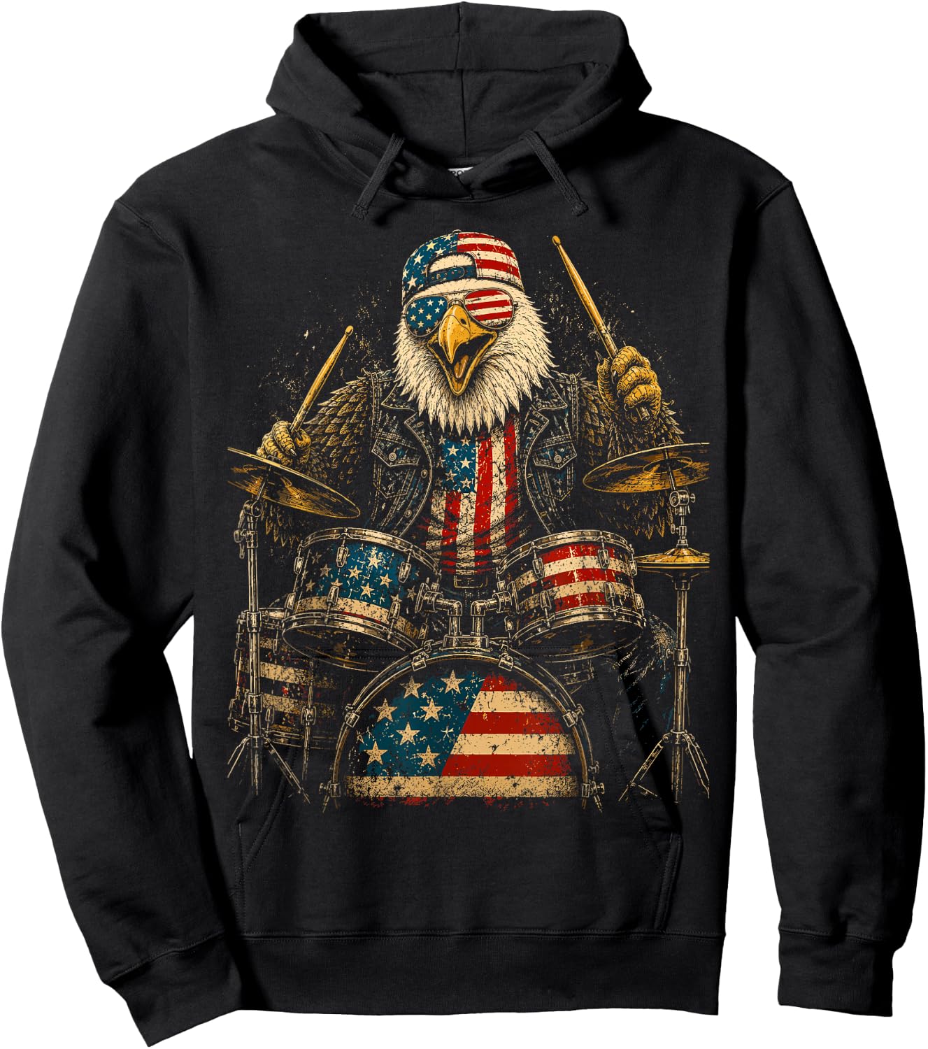 4th of July Patriotic Eagle Drummer 1776 2026 Hoodie - Hoodie | Black