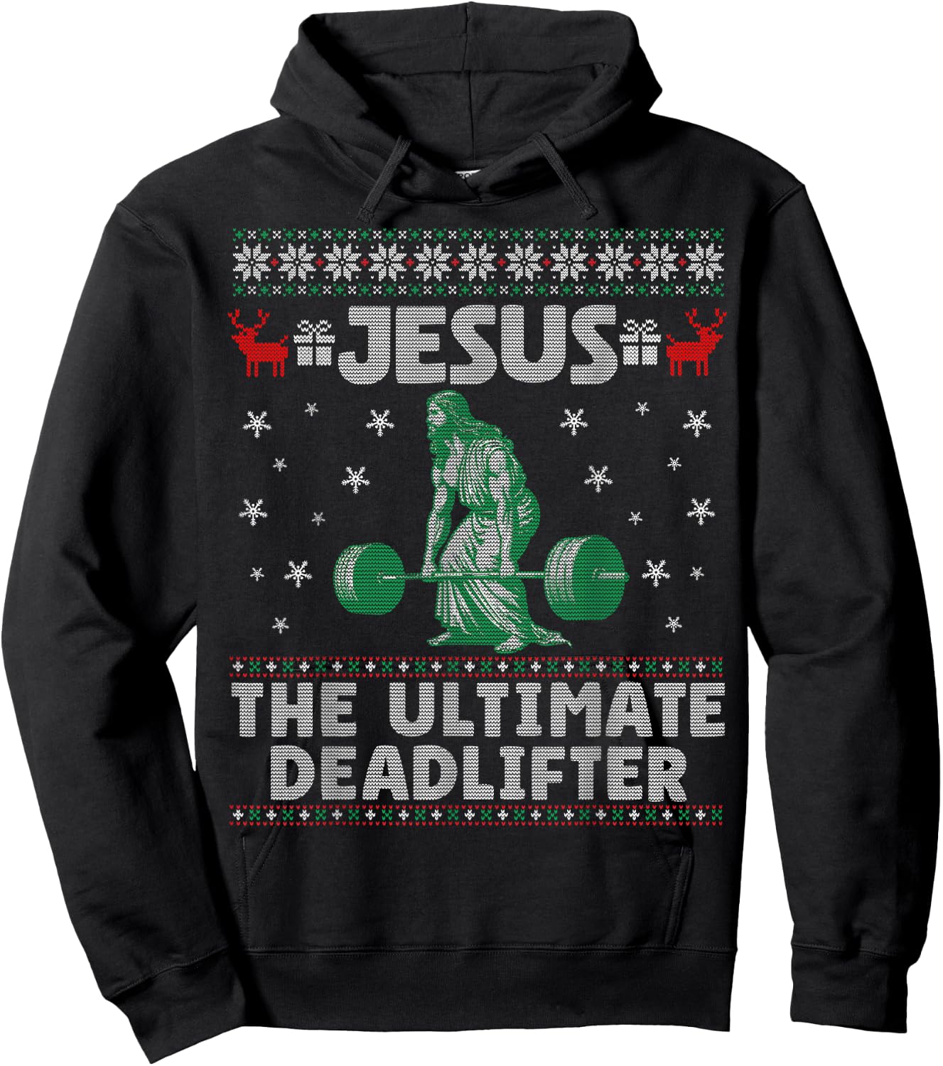 Jesus The Ultimate Deadlifter Christmas Ugly Sweater Hoodie - Hoodie | Black