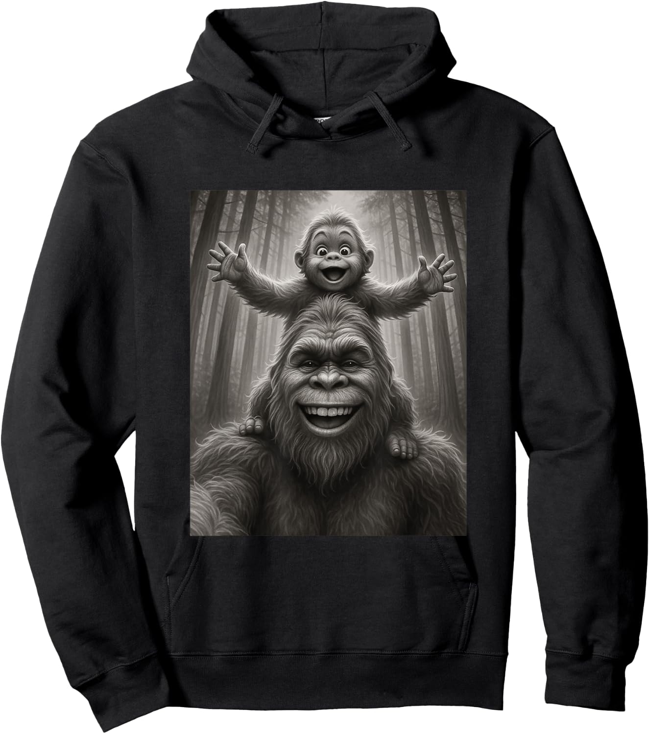 Funny Father Bigfoot Sasquatch and His Kid Happy Fathers Day Hoodie - Hoodie | Black