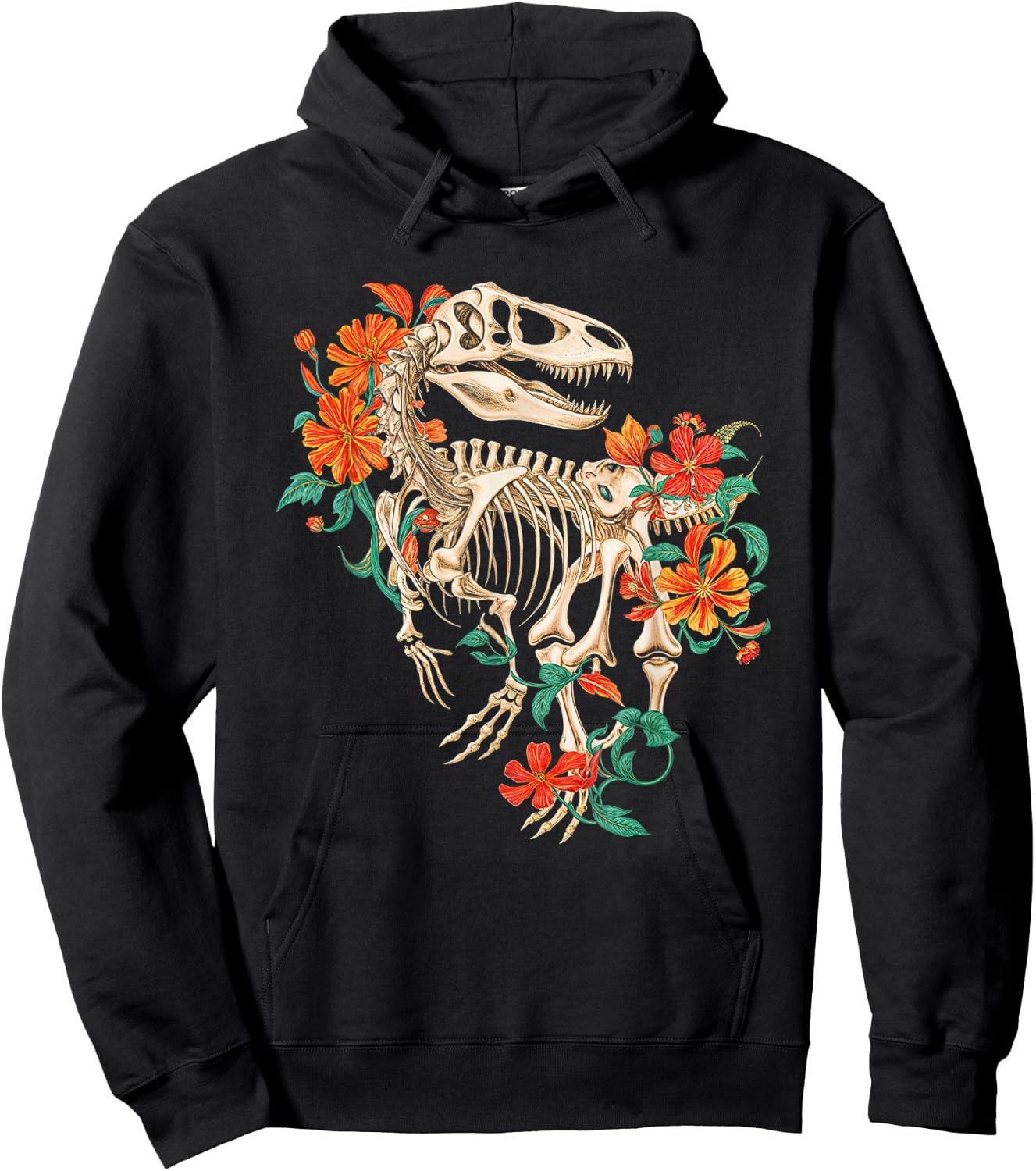 Rex Skeleton Dinosaur Flowers Dino Skeleton Nature Hoodie - Hoodie | Black