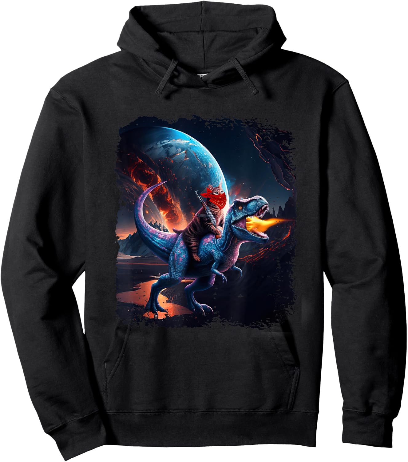 Chat chevauchant un dinosaure T-Rex Image Like Galaxy Cat Sci-Fi Hoodie - Hoodie | Black
