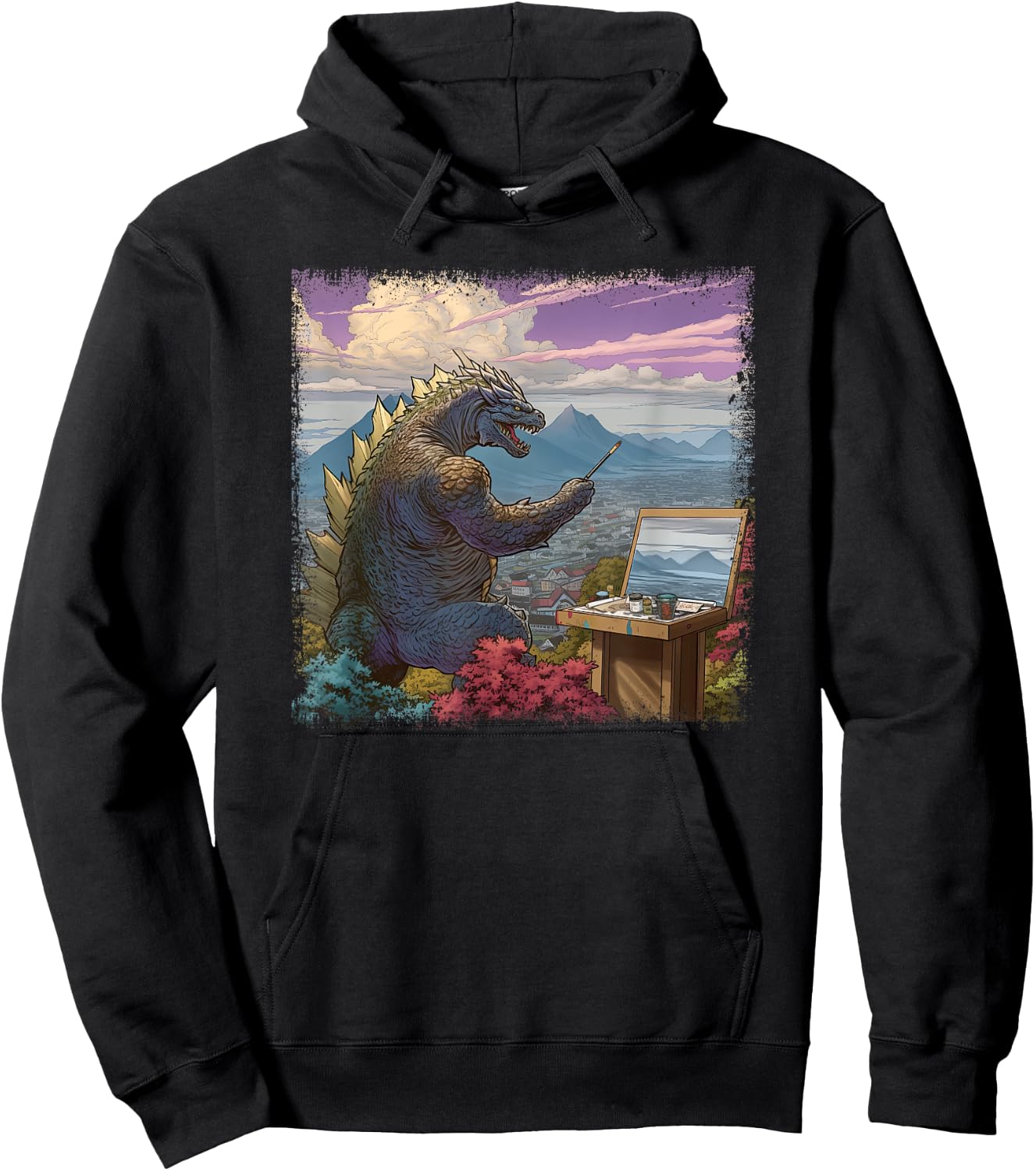 Kaiju Painting a Landscape Funny Monster Artist Art Hoodie - Hoodie | Black