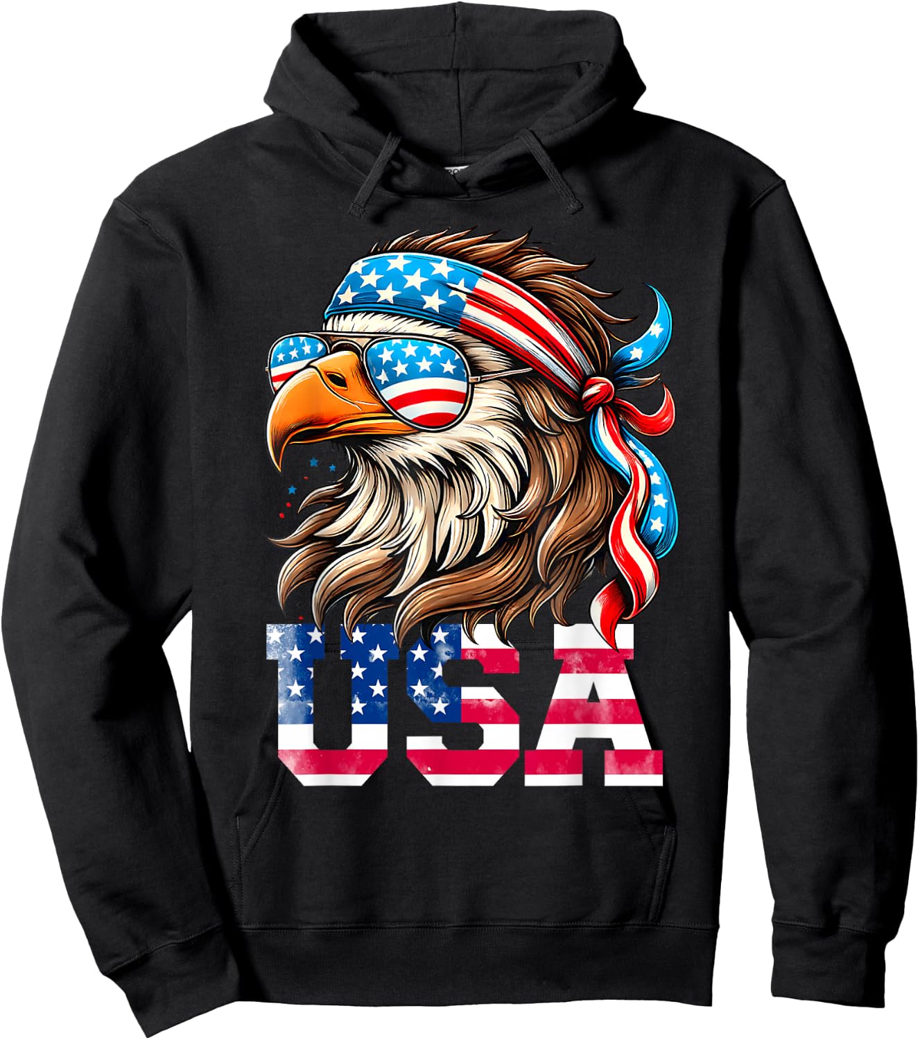 USA American Flag Men Women Kids Eagle Mullet Patriotic Hoodie - Hoodie | Black