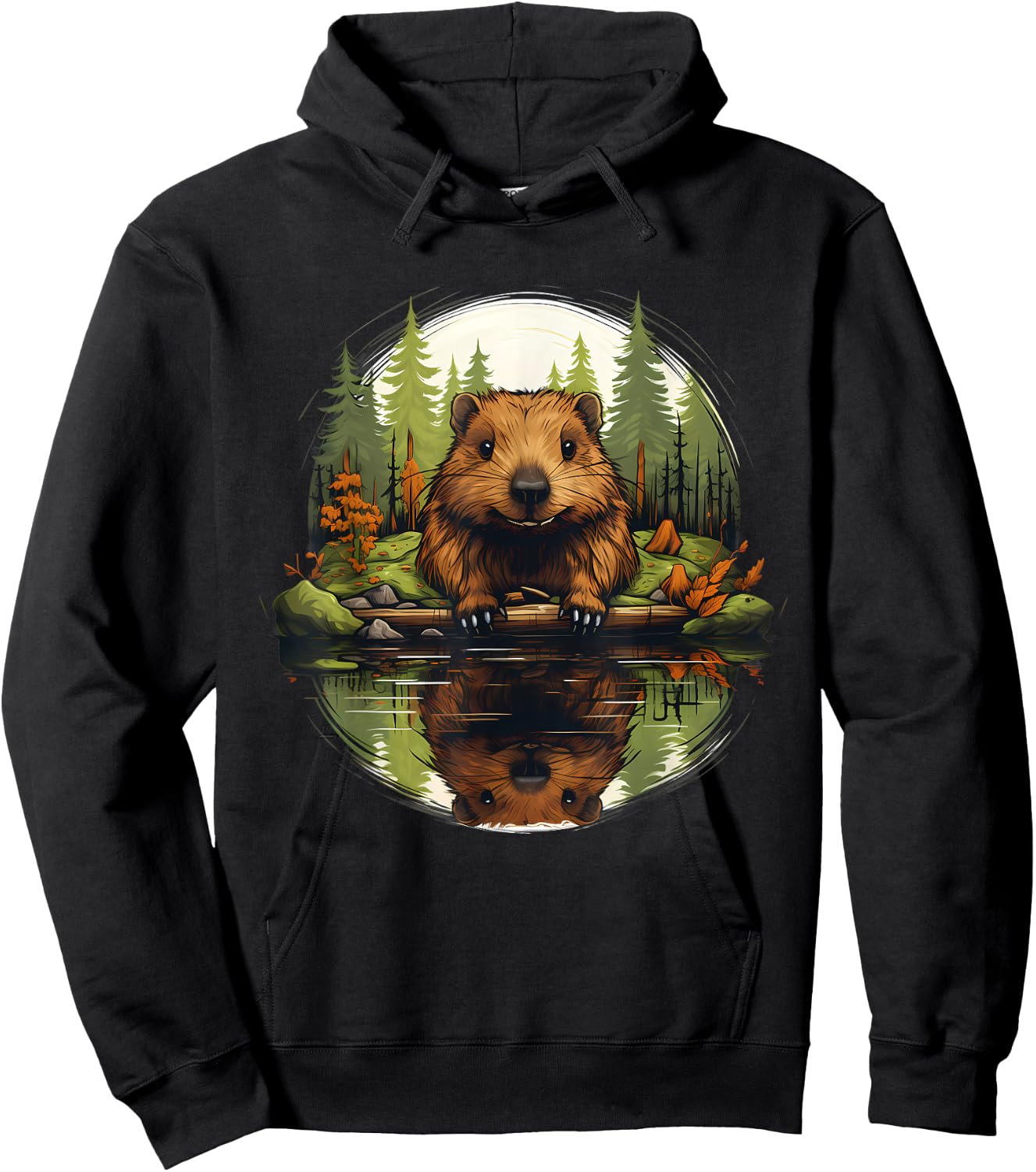 Beaver Nature Animal Lover Artwork Forest Motif Wildlife Hoodie - Hoodie | Black