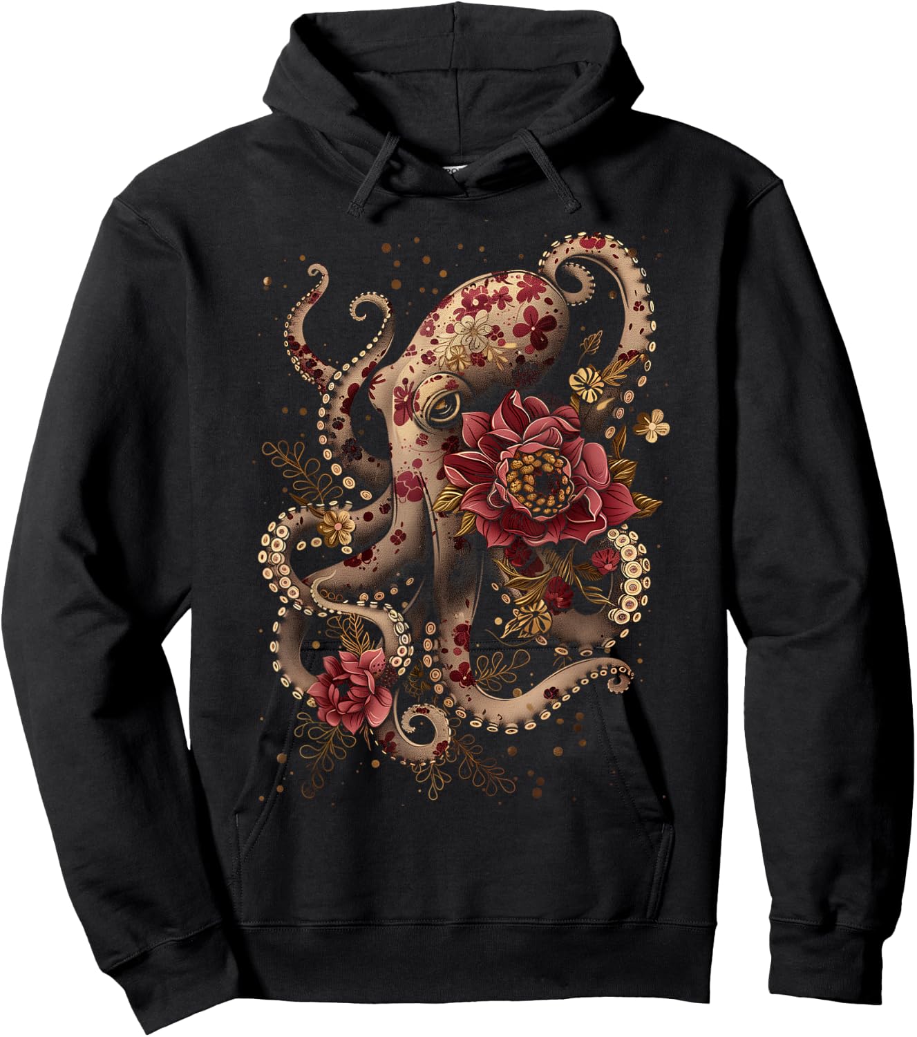 Octopus Floral Vintage Flowers Squid Kraken Scuba Diving Hoodie - Hoodie | Black