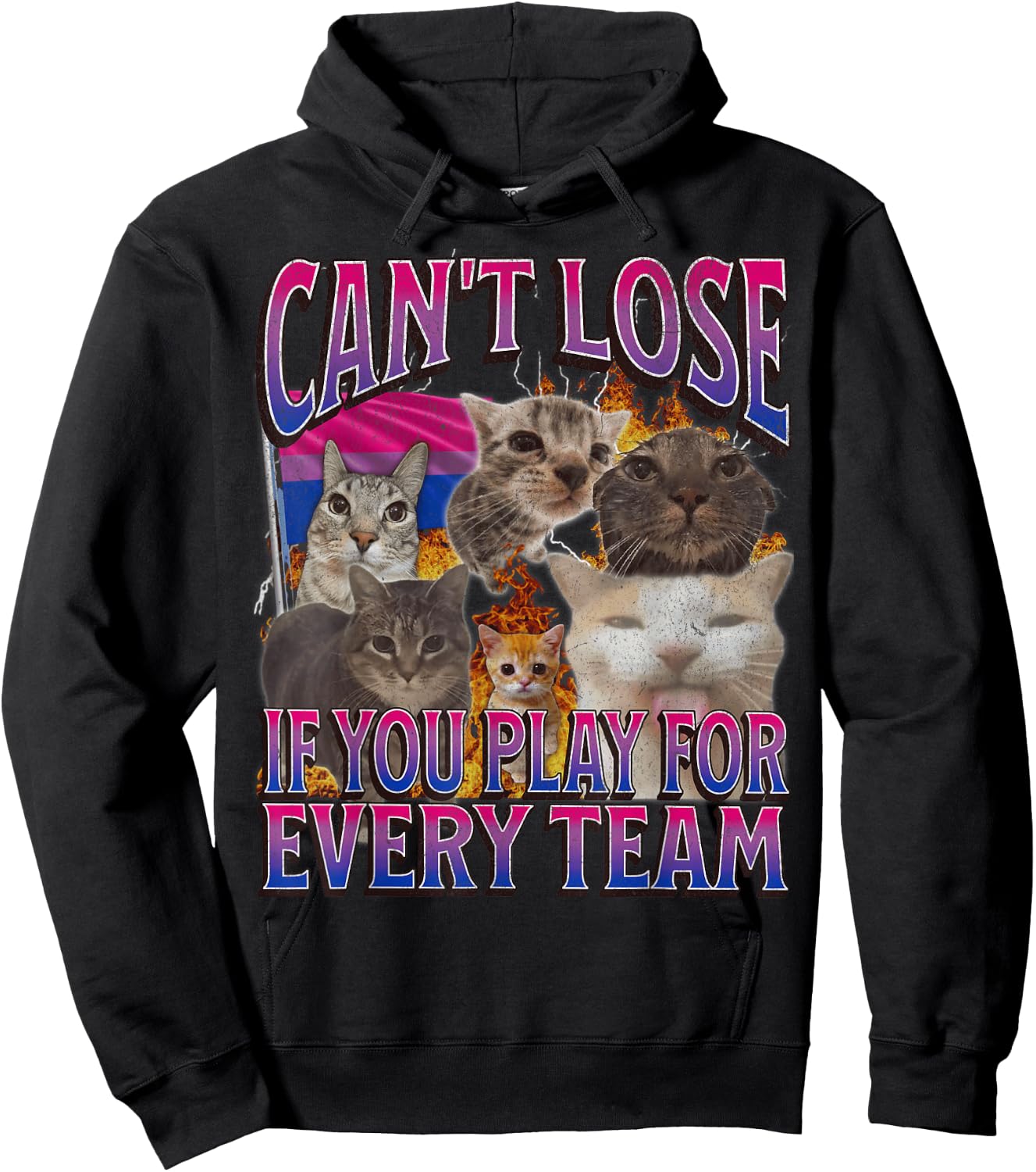 Can't Lose Funny Bisexual Lgbtq Cat Meme Bootleg Graphic Hoodie - Hoodie | Black