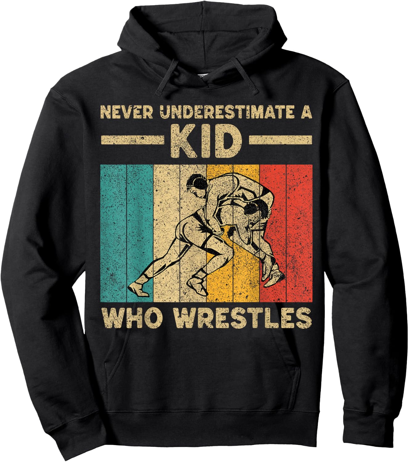 Never Underestimate A Kid Who Wrestles Vintage Wrestling Hoodie - Hoodie | Black