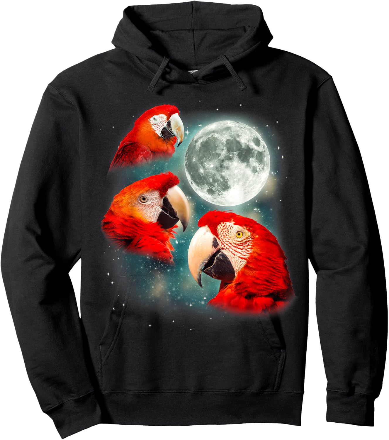 Three Parrot Moon | 3 Tropical Bird Exotic Parakeet Parody Hoodie - Hoodie | Black