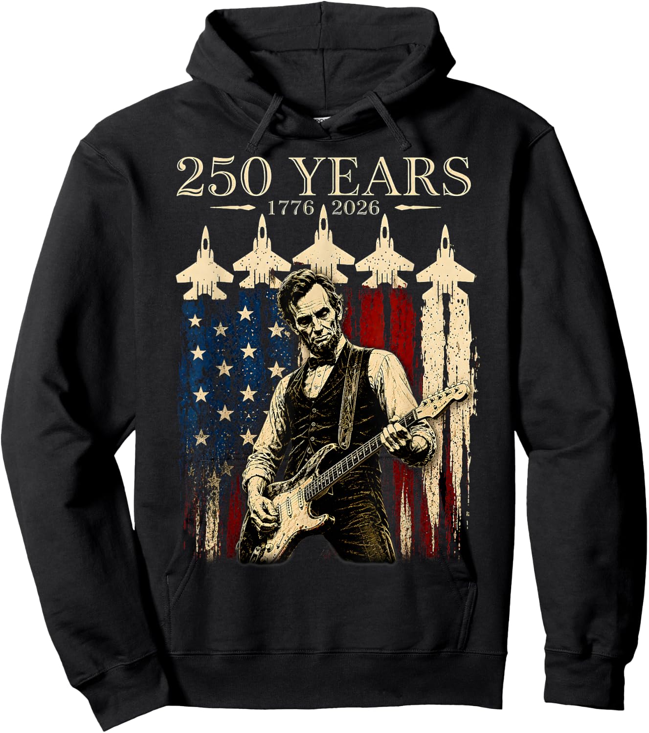 Vintage Abraham Lincoln Abe Lincoln Playing Guitar 250 Years Hoodie - Hoodie | Black