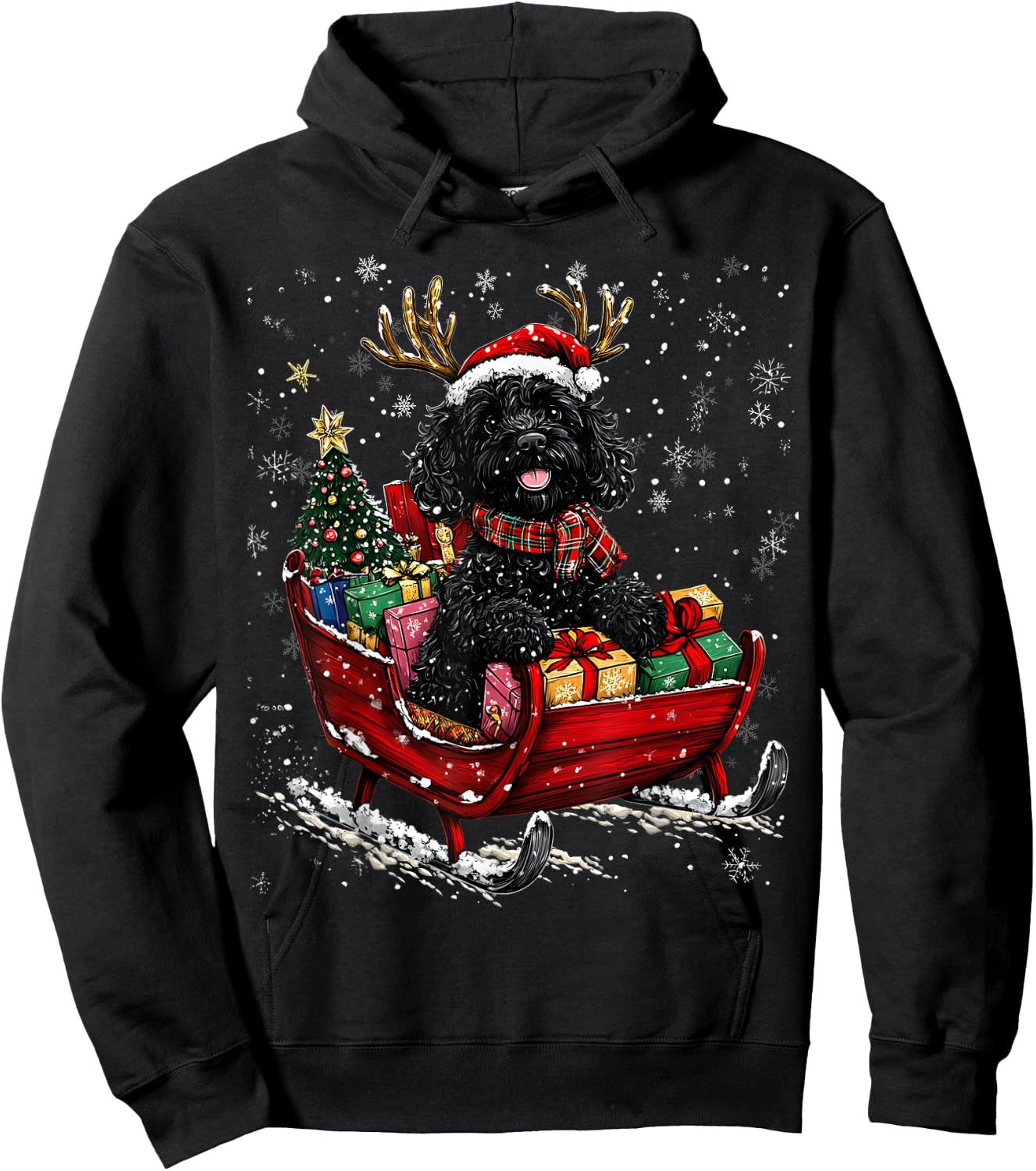 Santa Goldendoodle reindeer Light Christmas Hoodie - Hoodie | Black