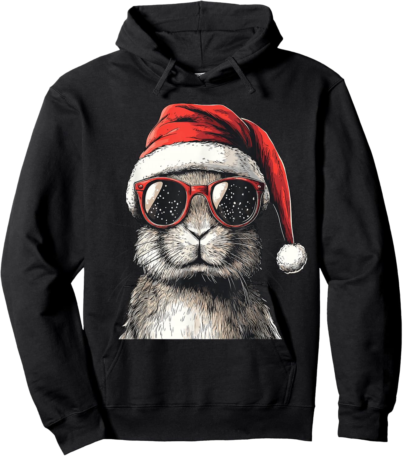 Rabbit Santa Hat Funny Rabbit Lovers Christmas Xmas Pajama Hoodie - Hoodie | Black
