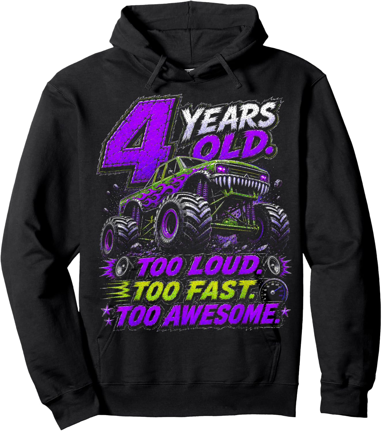 Monster Truck 4th Birthday Shirt 4 Year Old 4th Birthday Boy Hoodie - Hoodie | Black