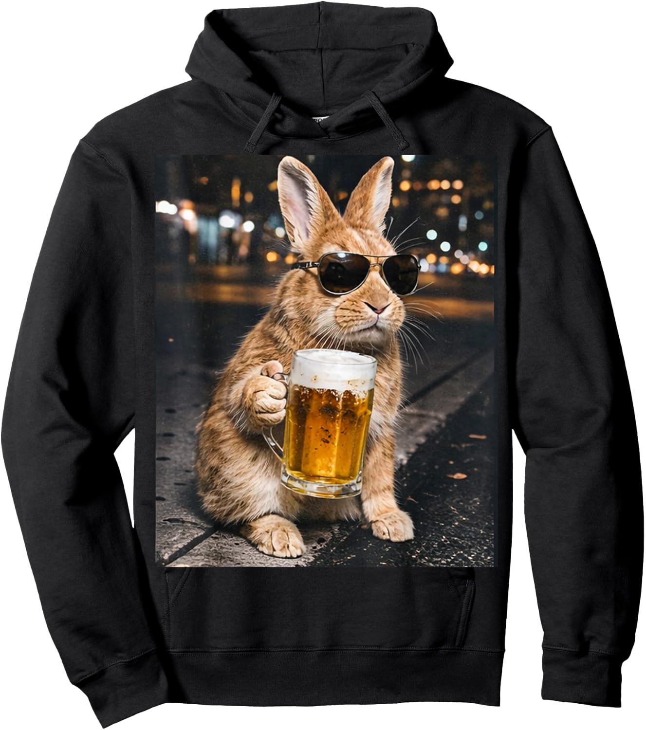 Lustiger Hase trinkt Bier mit Sonnenbrille Frohe Ostern Hoodie - Hoodie | Black