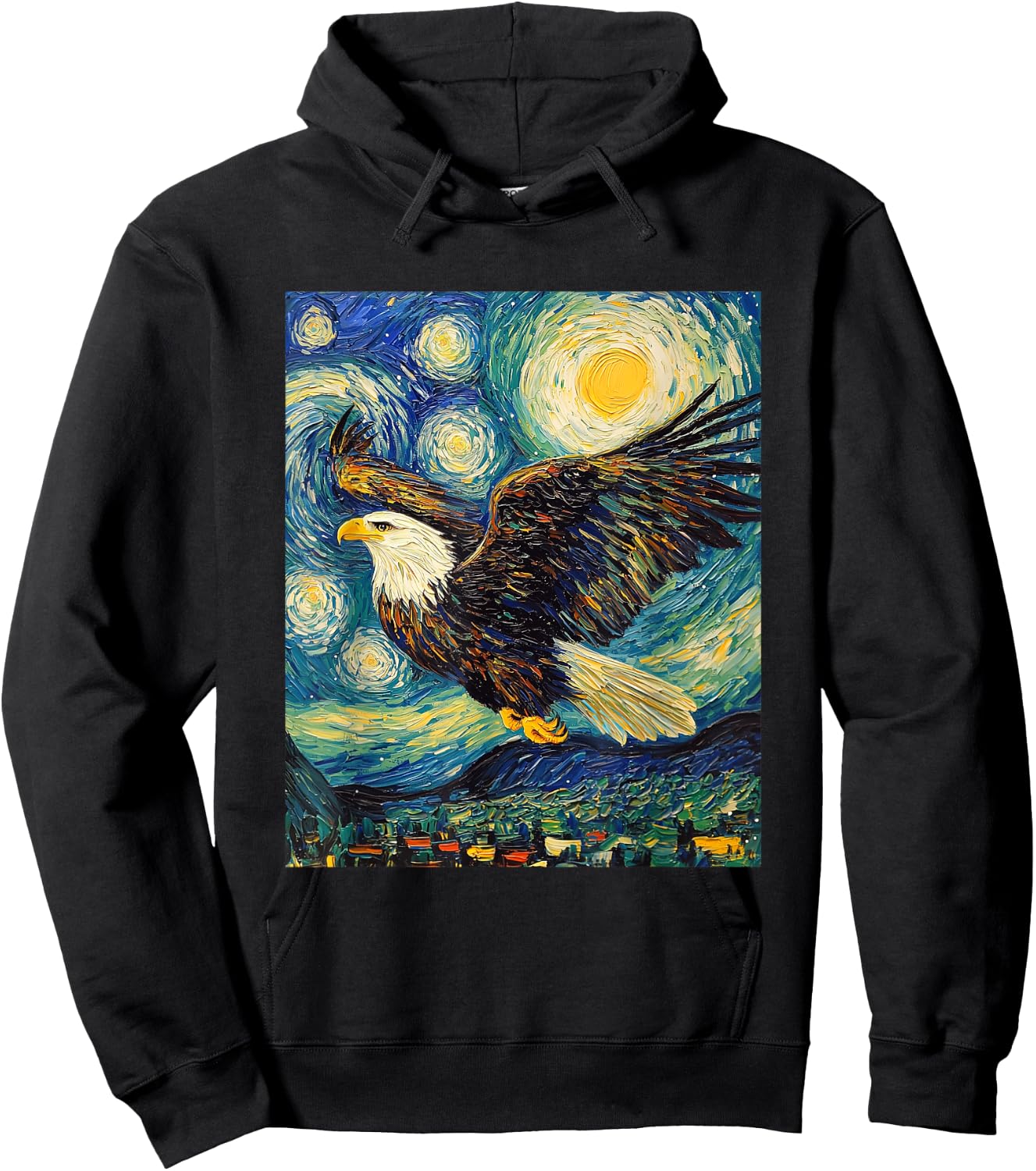 Bald Eagle Bird - Van Gogh Style - Starry Night Hoodie - Hoodie | Black