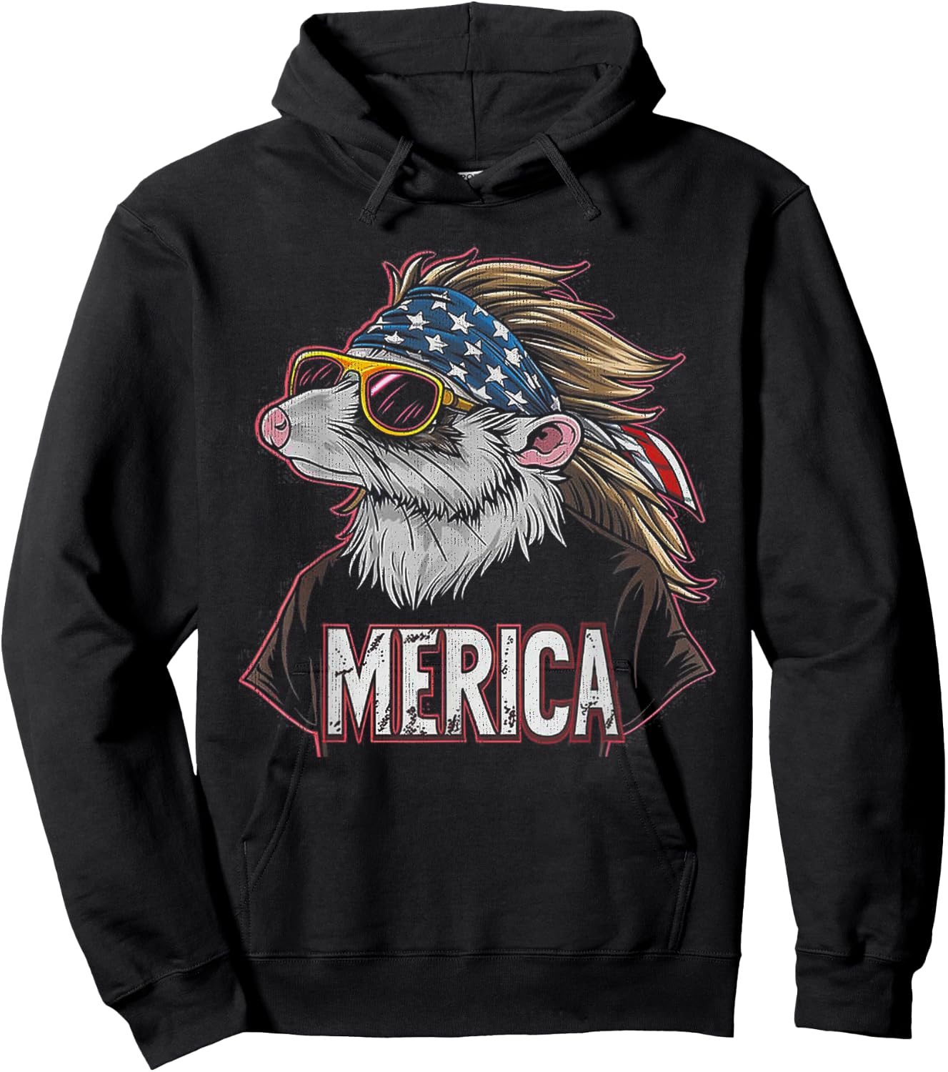 Opossum Possum - Funny 4th of July American Flag Hoodie - Hoodie | Black