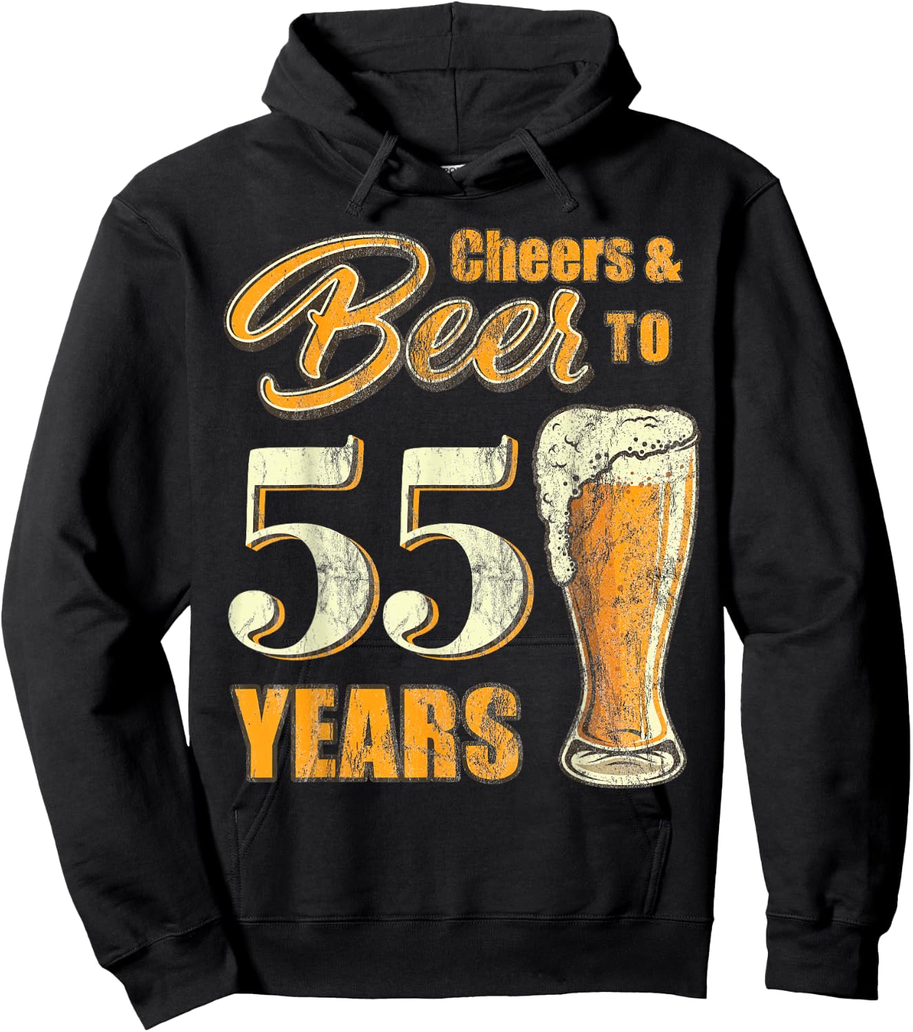 Cheers And Beers To 55 Years Funny Birthday Party Vintage Hoodie - Hoodie | Black