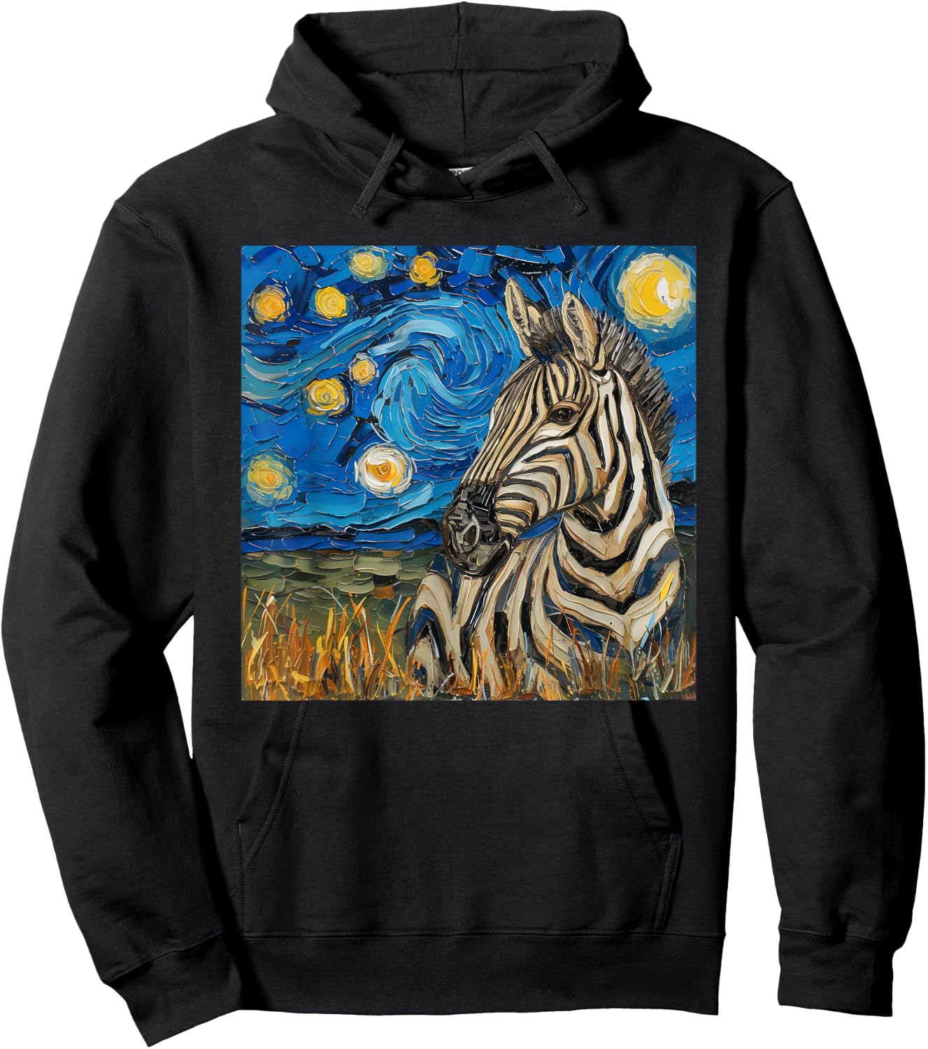 Zebra Van Gogh Style Starry Night Hoodie - Hoodie | Black