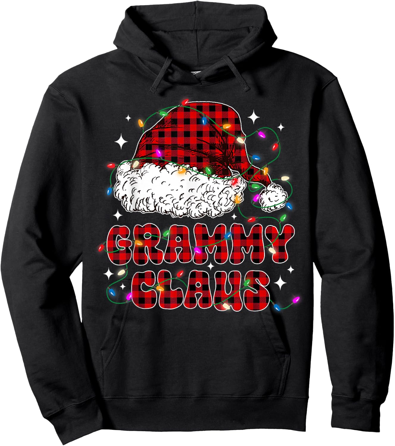 Grammy Claus Shirt Christmas Lights Pajama Family Matching Hoodie - Hoodie | Black