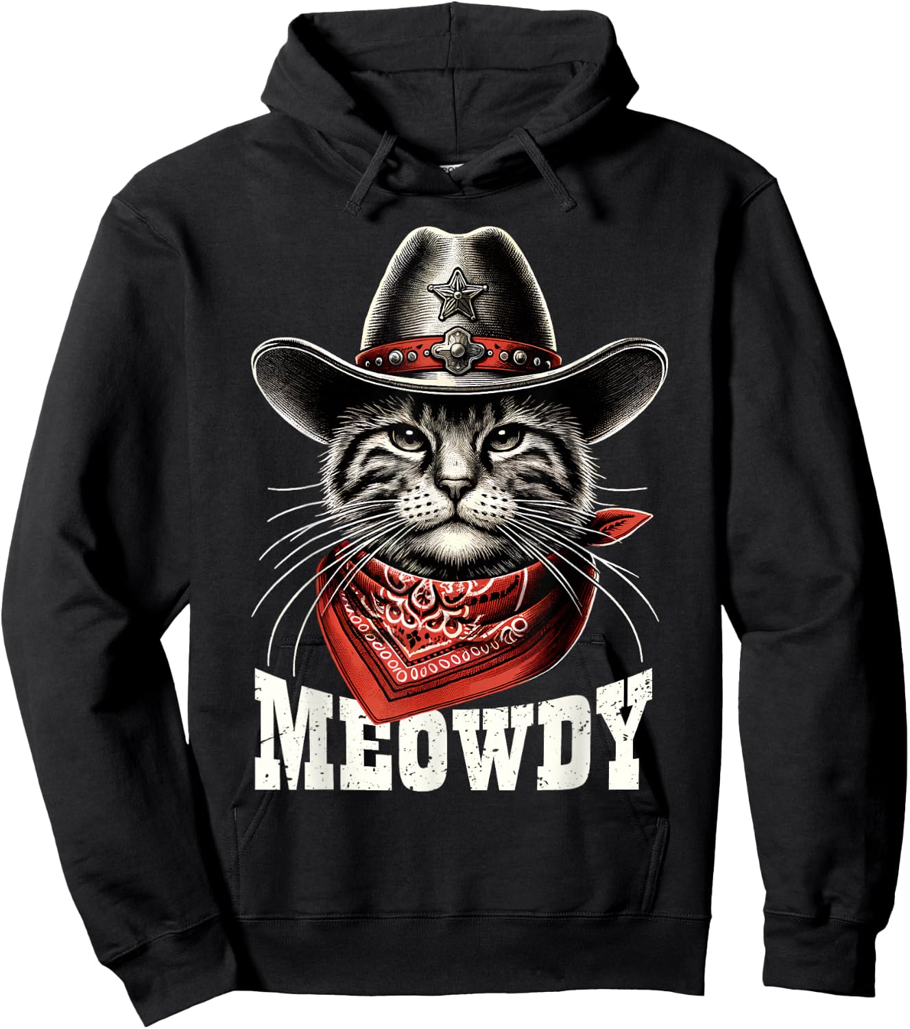Meowdy Cat Cowboy Hat Howdy Funny Country Western Cat Meme Hoodie - Hoodie | Black
