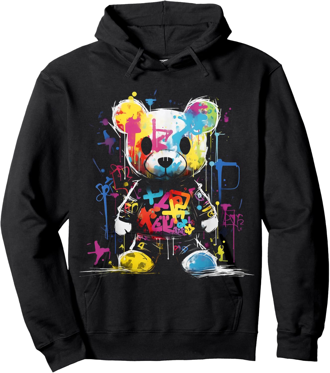 Bear Colourful Animal Graphic Bear , black Hoodie - Hoodie | Black