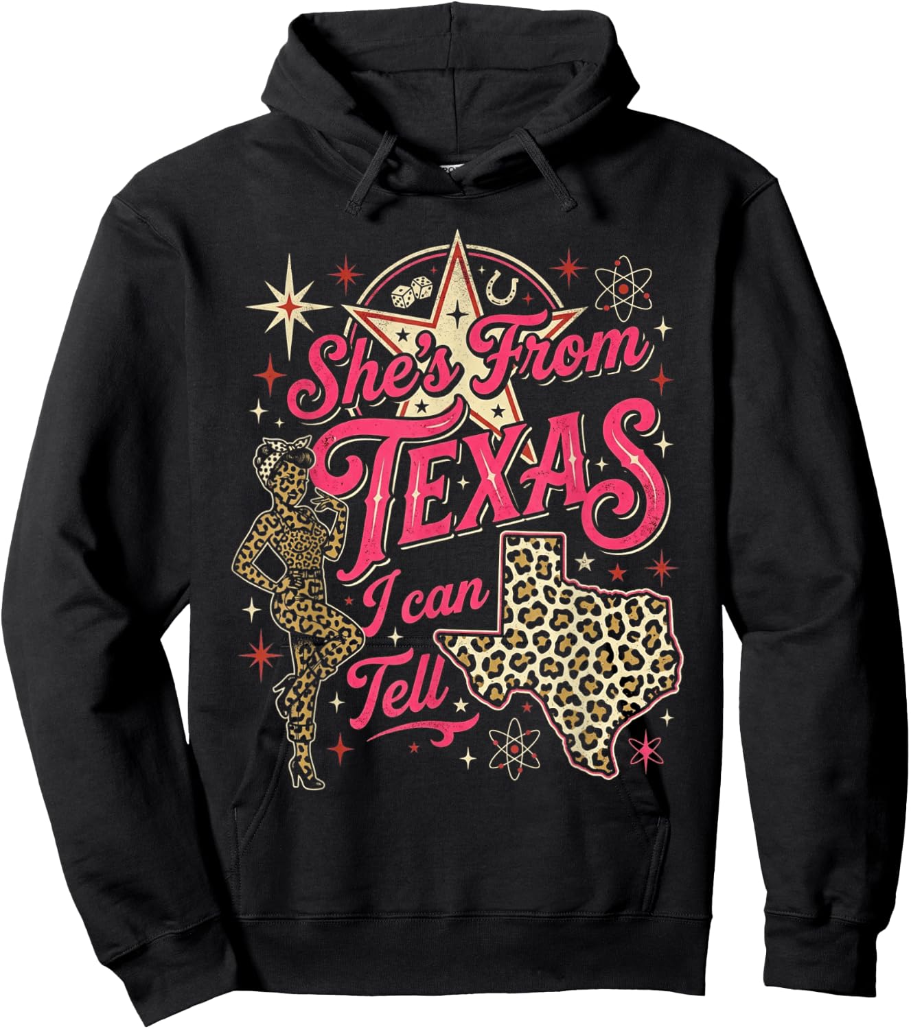 She's from Texas I Can Tell Leopard Print Woman Hoodie - Hoodie | Black