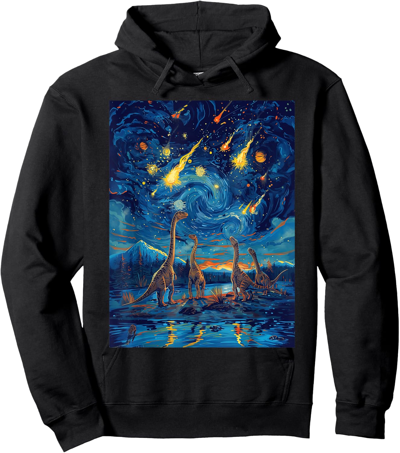 Last Day Of Dinosaur Meteor Shower Starry Night Funny Dino Hoodie - Hoodie | Black