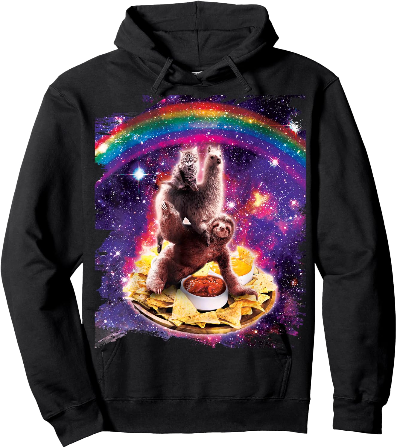Space Cat Lama Sloth Riding Nachos Hoodie - Hoodie | Black
