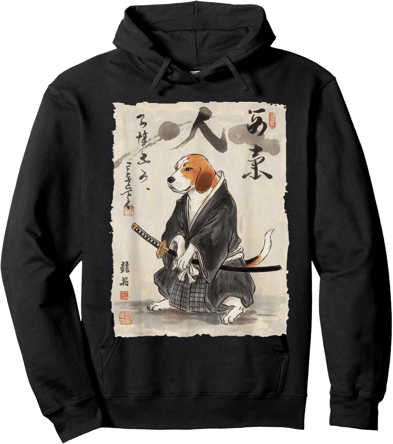 Samurai Beagle Art Japanese Warrior Women Kids Hoodie - Hoodie | Black