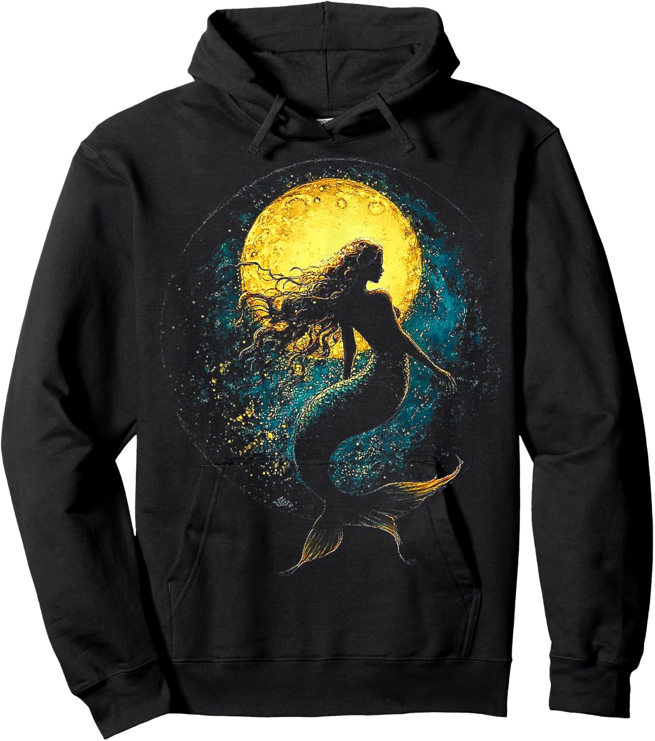 Mermaid Women Mythical Motif Fantasy Girl Art Mermaid Hoodie - Hoodie | Black