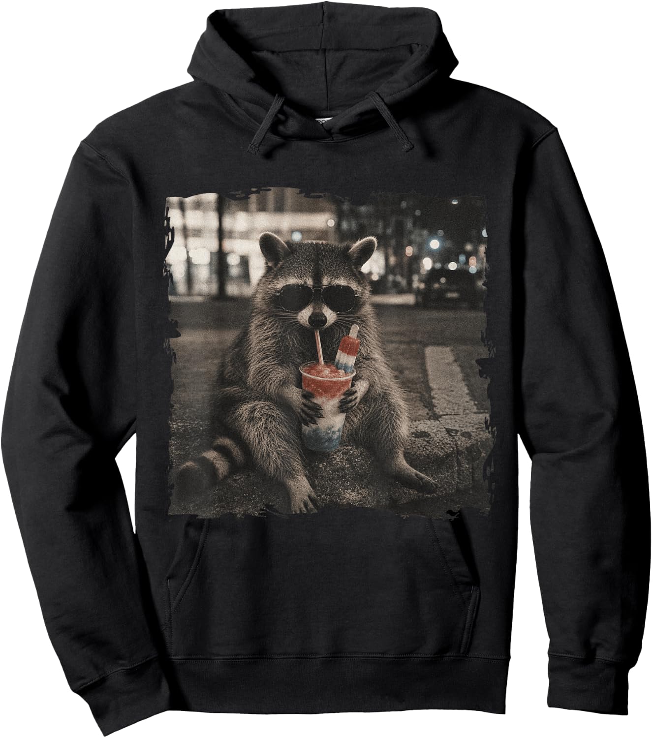 Patriotic Raccoon Drinking Iced Slushie 4th of July America Hoodie - Hoodie | Black